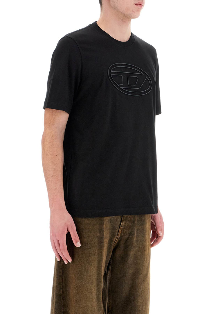 Black Cotton T Shirt With Embossed Logo