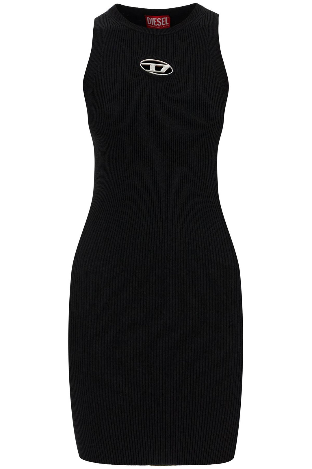 Black Ribbed Viscose Dress With Wide Neckline