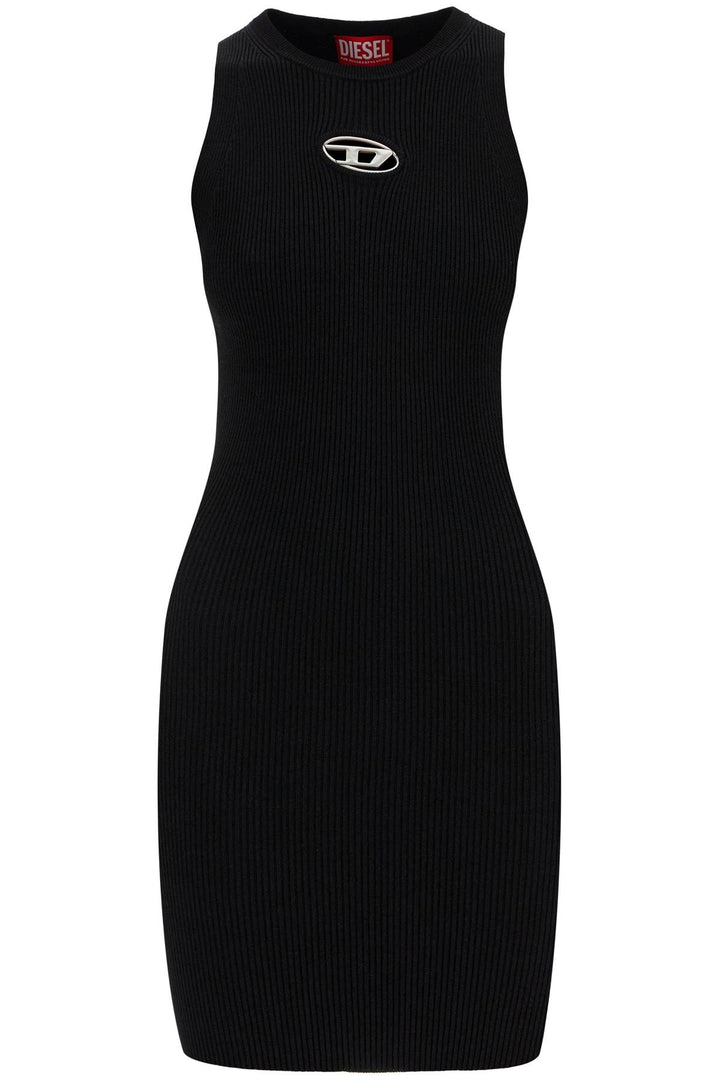 Black Ribbed Viscose Dress With Wide Neckline