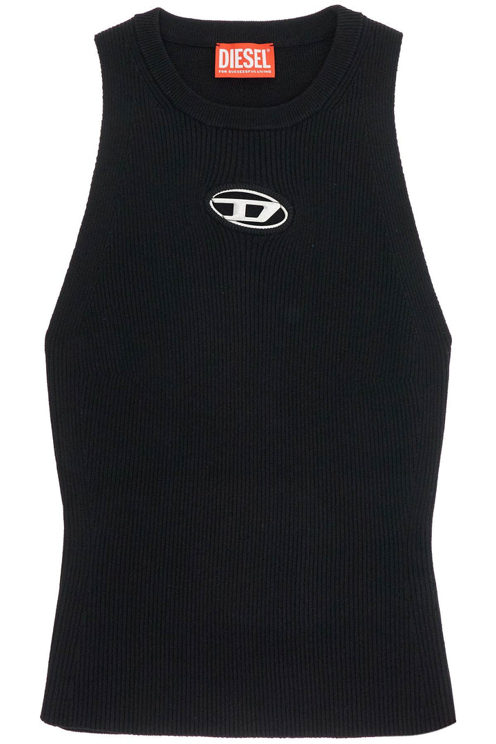 Black Sleeveless Top In Viscose With Embroidered Logo