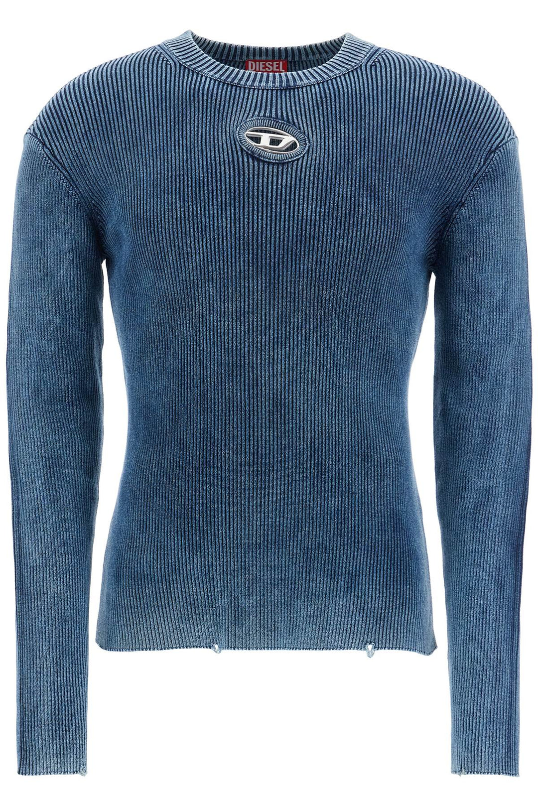 Blue Peacoat Vertical Ribbed Cotton Sweater