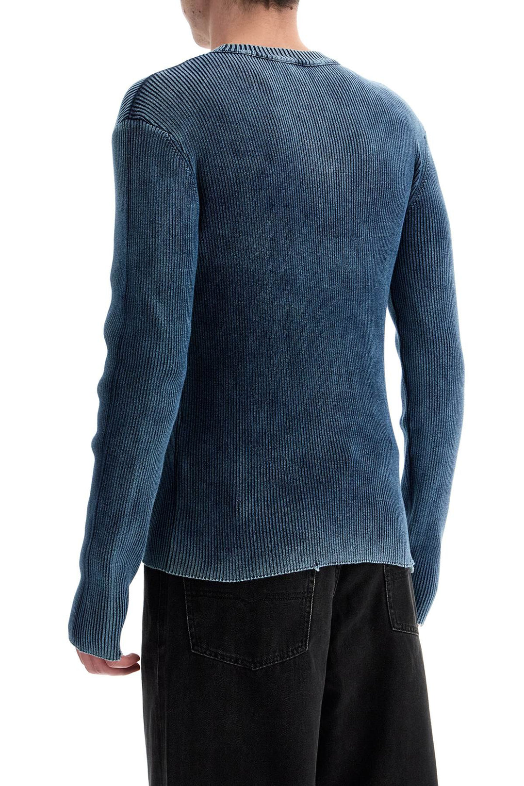 Blue Peacoat Vertical Ribbed Cotton Sweater