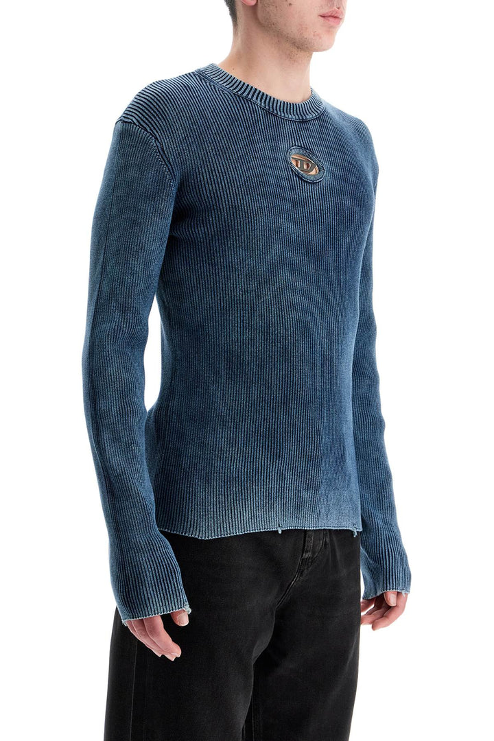 Blue Peacoat Vertical Ribbed Cotton Sweater