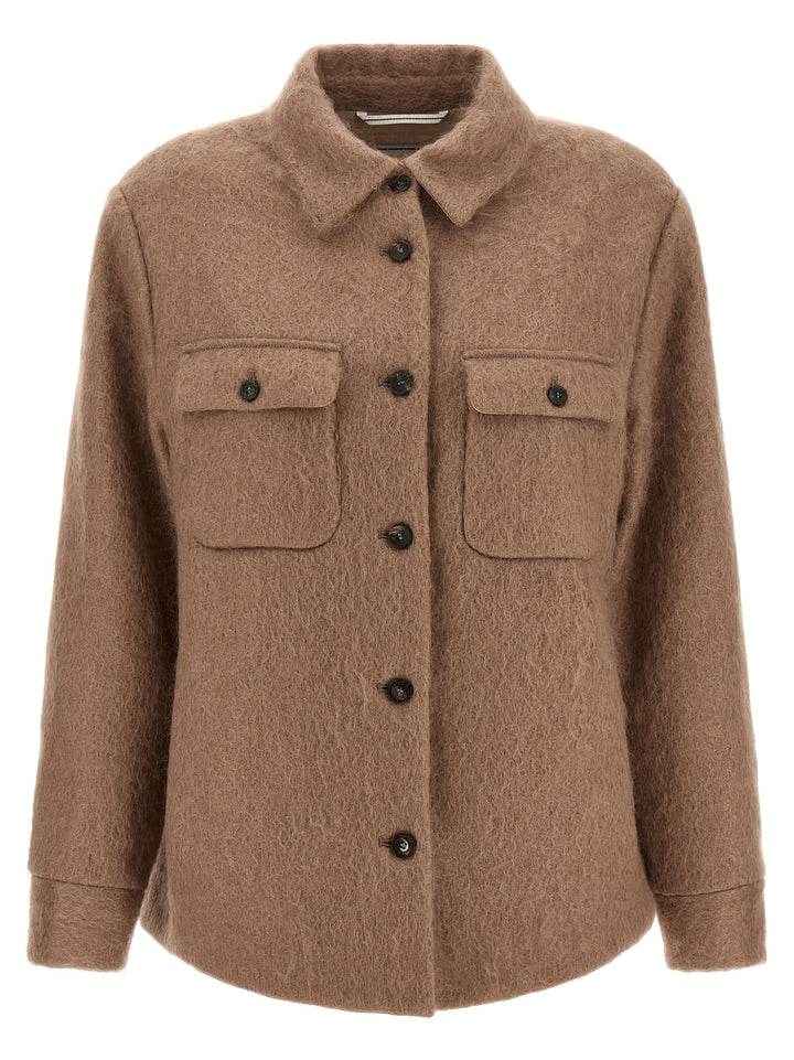 Peserico Bouclé Overshirt Puffer Jackets - Beige | 6cdeda493eeceff66dee1ed8a77787ee6f33407c