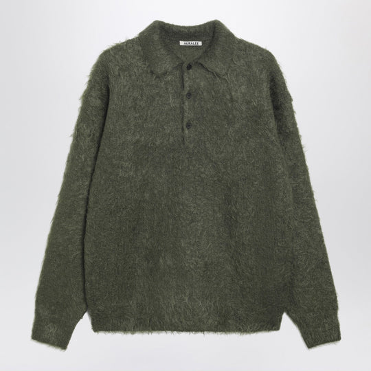 Olive Green Brushed Mohair-Blend Polo
