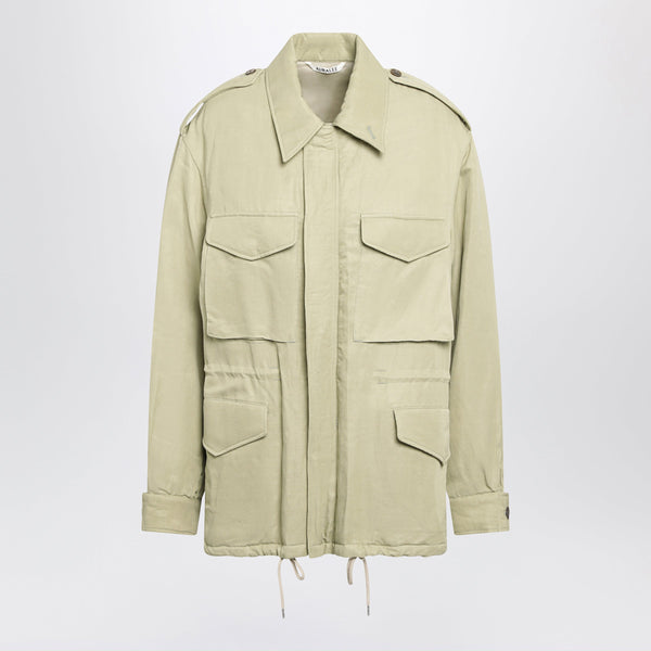 Padded Military Blouson Light Khaki In Silk And Linen