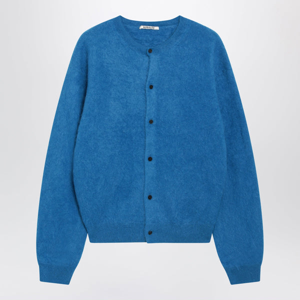 Blue Crewneck Cardigan In Baby Alpaca