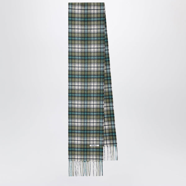 Moss Green Check Scarf In Cashmere