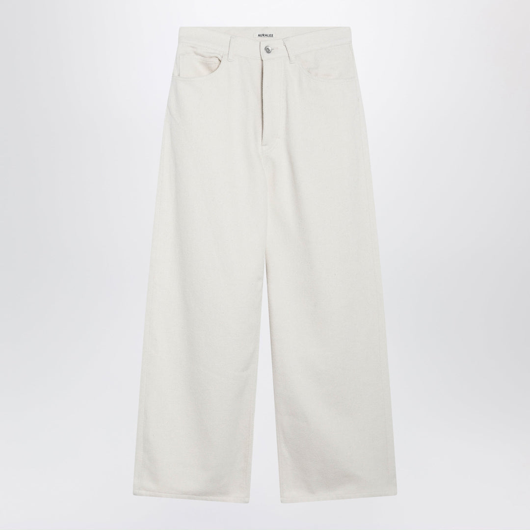 Auralee Wide-Leg Ivory Silk Denim Trousers