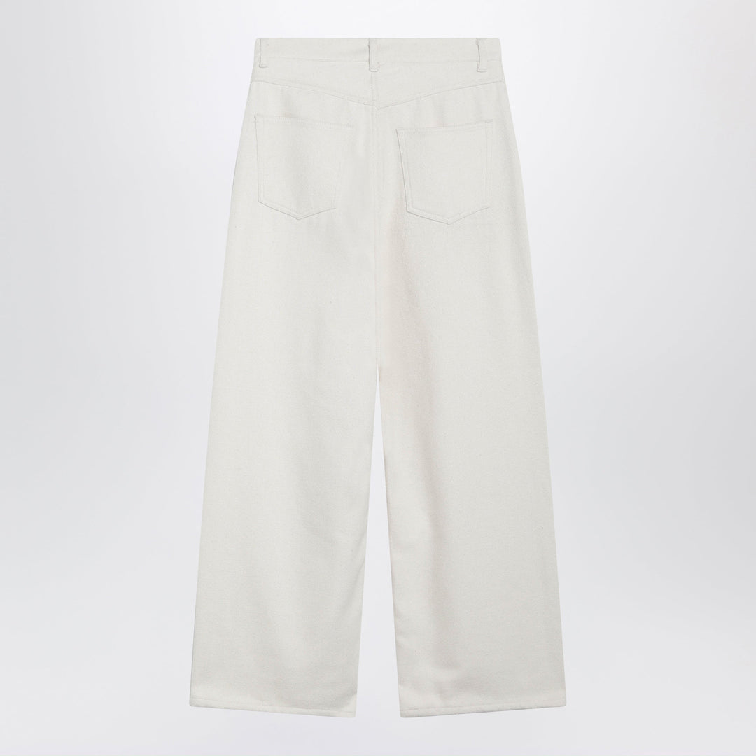 Auralee Wide-Leg Ivory Silk Denim Trousers