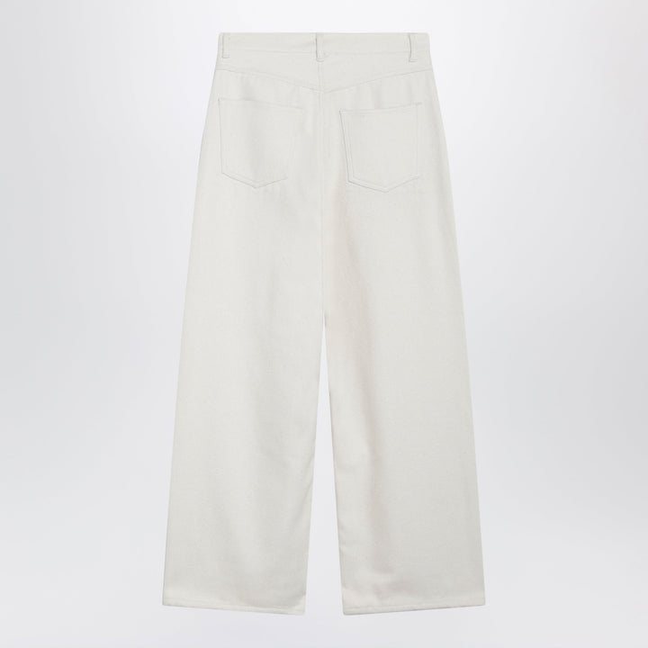 Auralee Wide-Leg Ivory Silk Denim Trousers