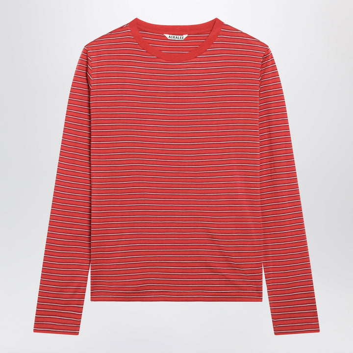 Auralee Red Striped T-Shirt In Wool