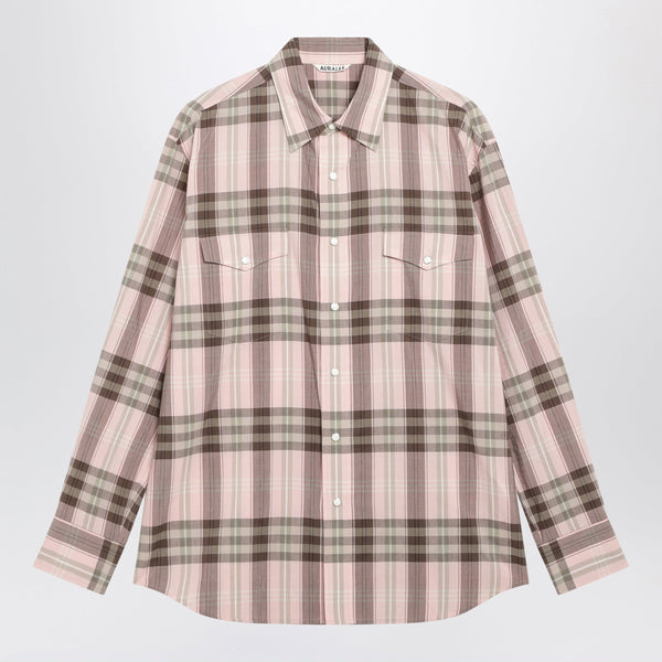 Pink Check Shirt In Cotton And Silk