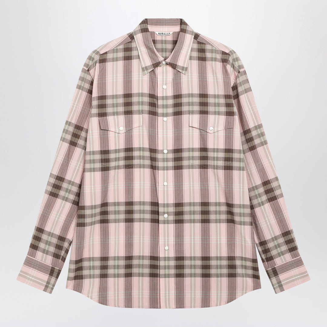 Auralee Pink Check Shirt In Cotton And Silk