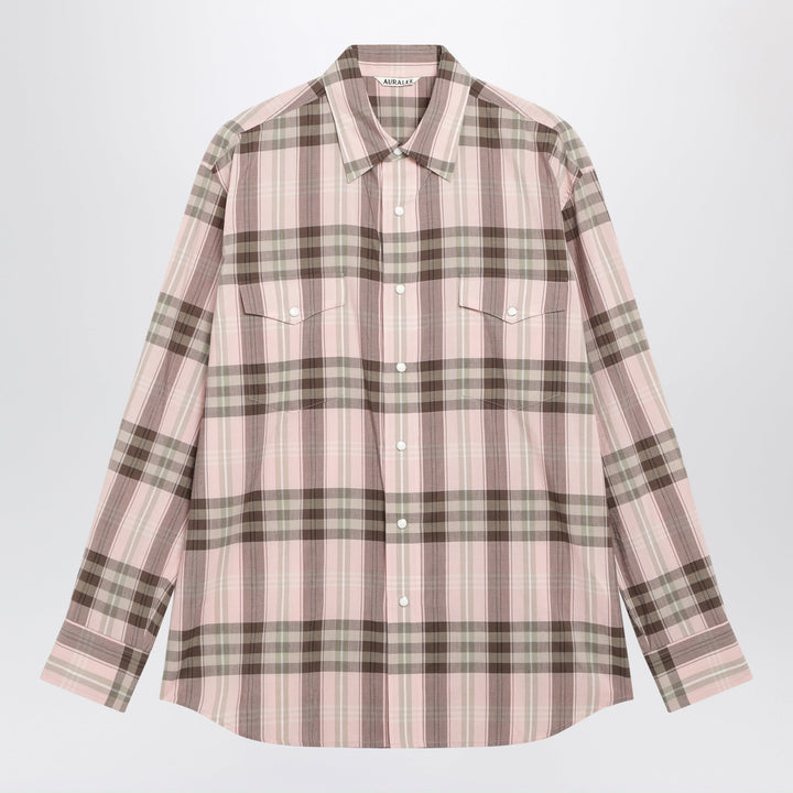 Auralee Pink Check Shirt In Cotton And Silk