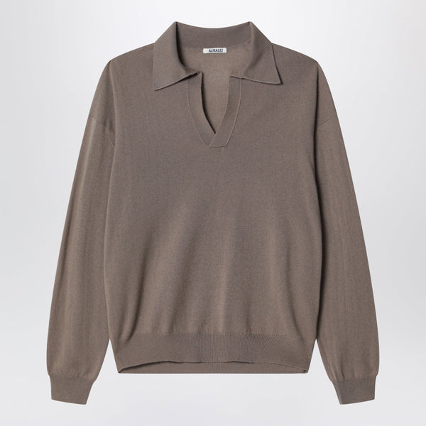 Khaki Brown Cashmere And Silk Skipper Polo