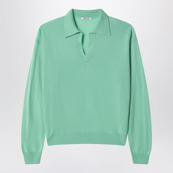 Mint Green Cashmere And Silk Skipper Polo