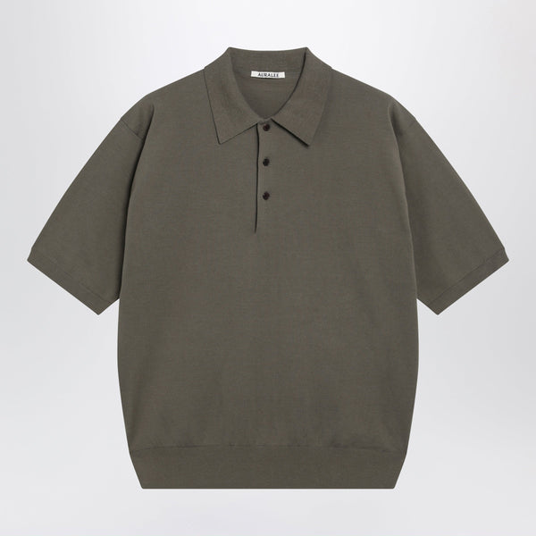 Olive Grey Short-Sleeved Cotton Polo Shirt