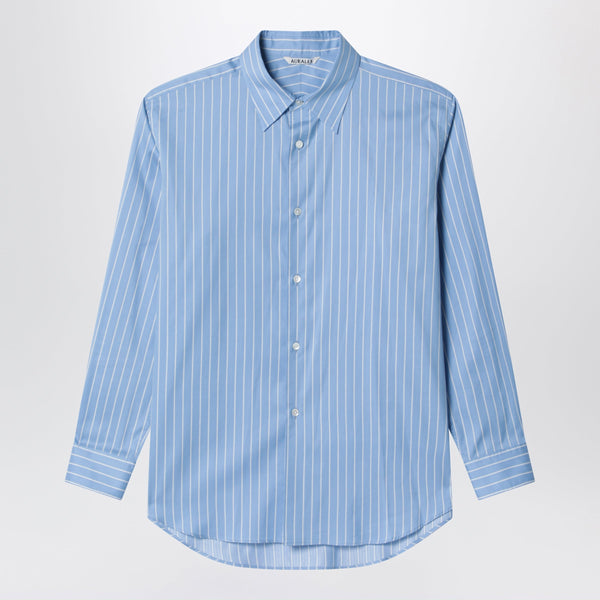 Light Blue Striped Cotton And Silk Shirt