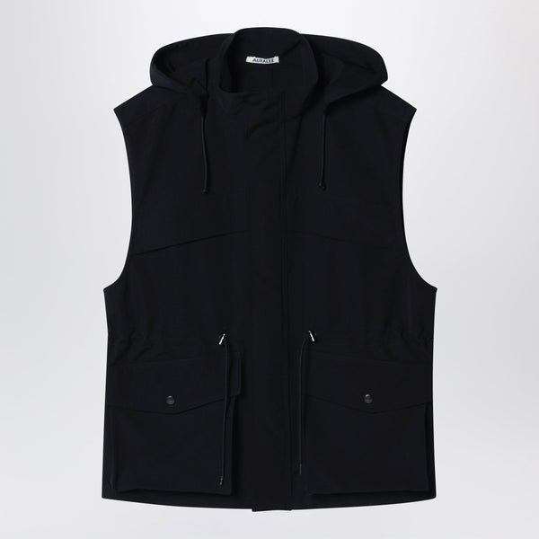 Black Wool Canvas Gilet With Drawstring