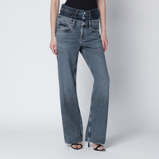 Elson Jeans With Double Waistband In Dark/Light Indigo