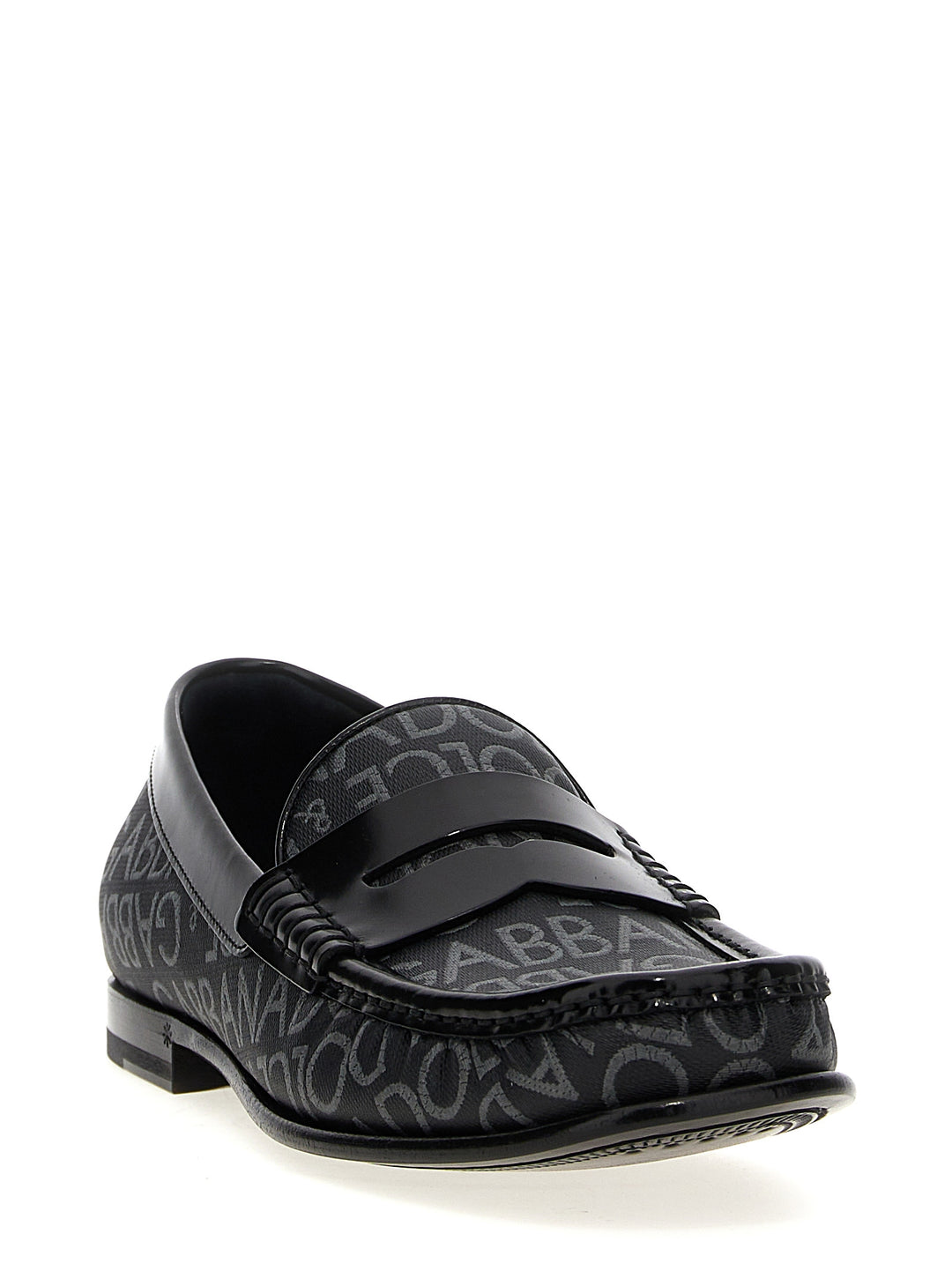 Logo Jacquard Fabric Loafers Black