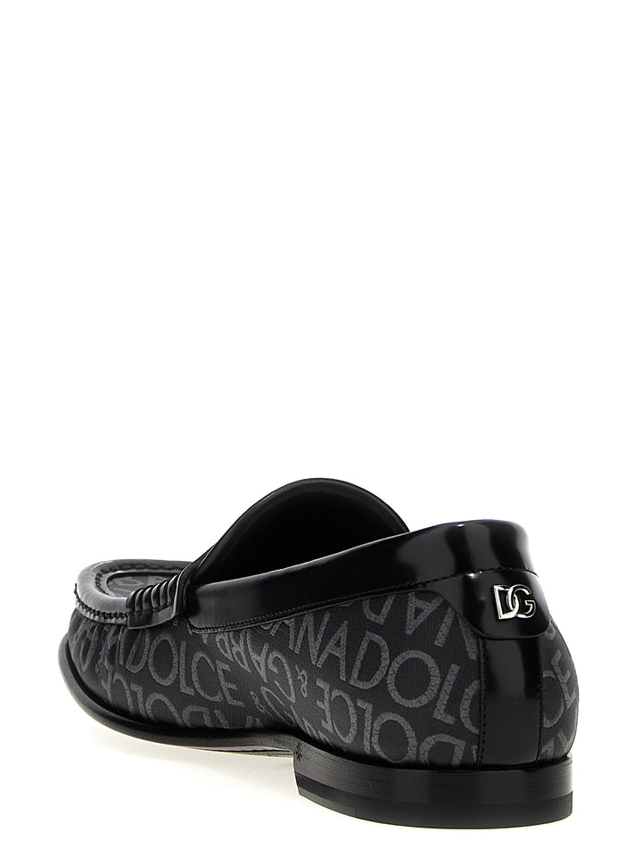 Logo Jacquard Fabric Loafers Black