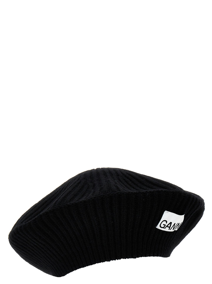 Logo Ribbed Beanie Hats Black