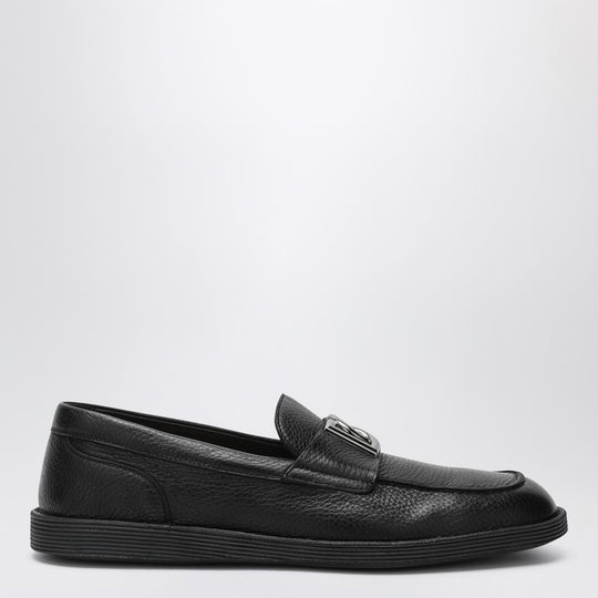 Black Leather Loafers With Dg Logo