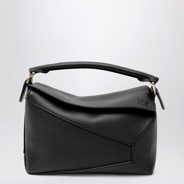 Small Black Grained Leather Puzzle Edge Bag