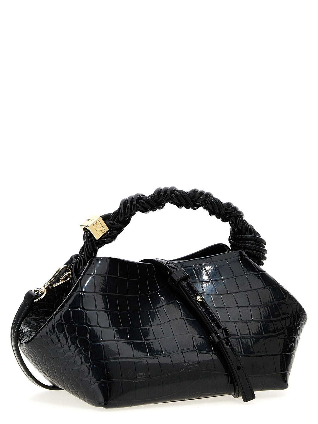 Black Croco Patent Small Ganni Bou Hand Bags Black