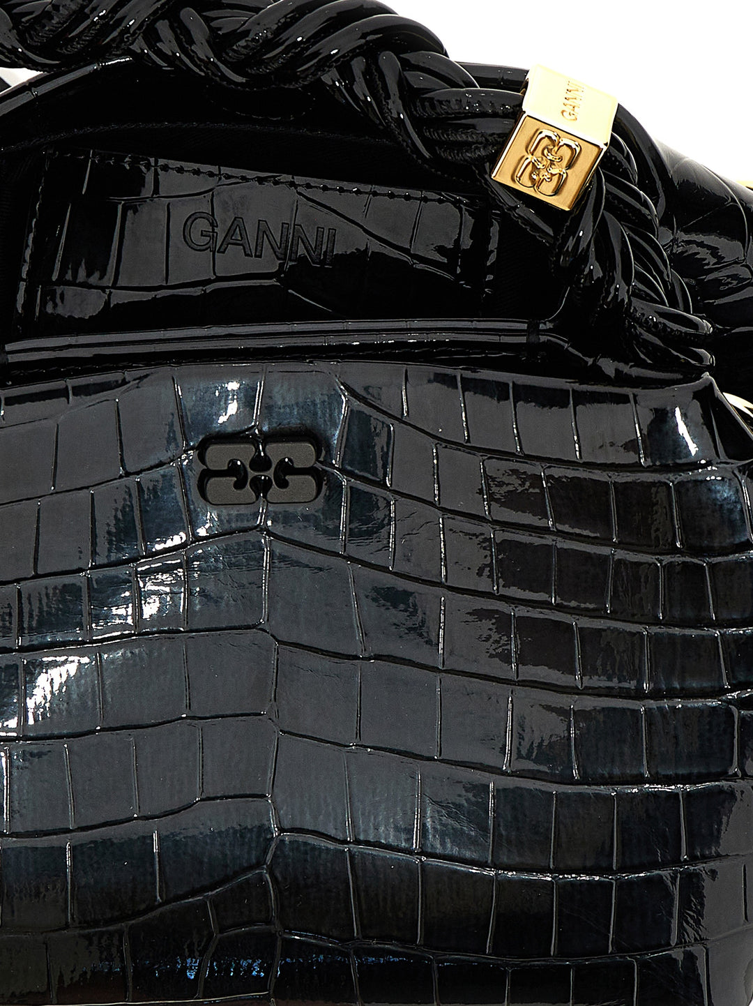 Black Croco Patent Small Ganni Bou Hand Bags Black