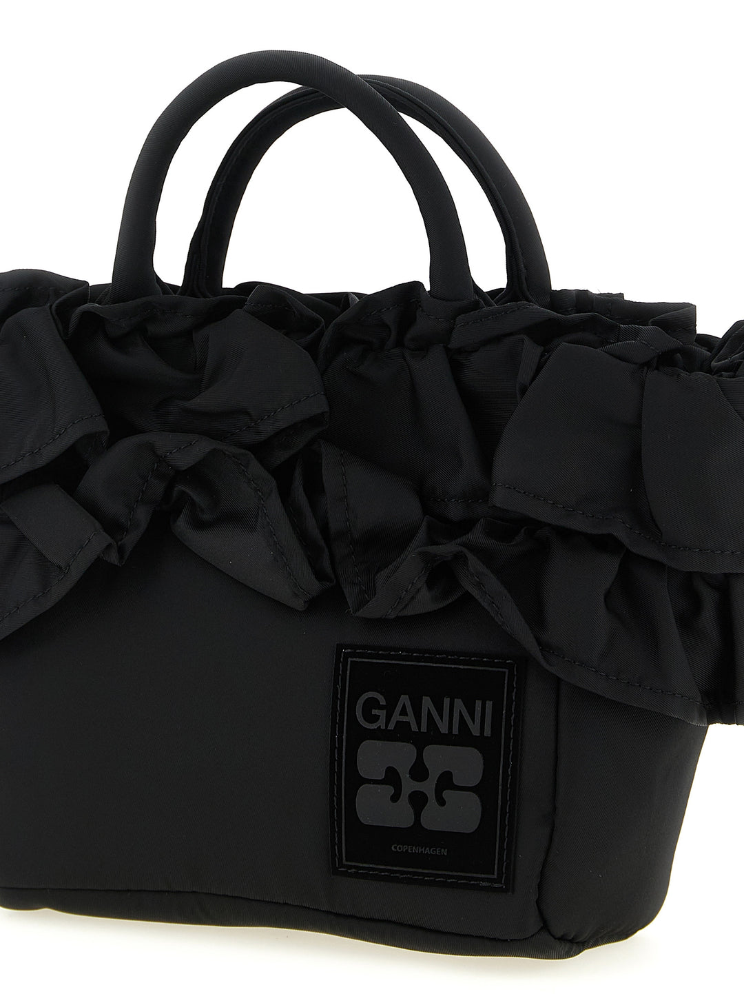 Ganni Mini Shopper Ruffle Hand Bags - Black | 88a211603613c39b495395ad9c87dac3a978d58a