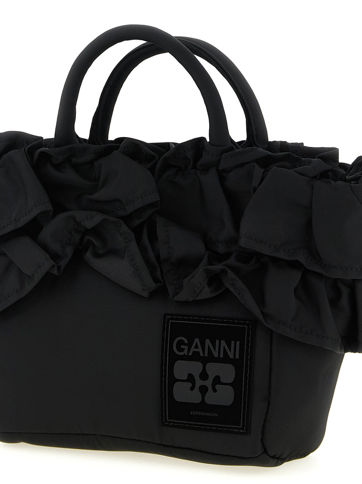 Ganni Mini Shopper Ruffle Hand Bags - Black | 88a211603613c39b495395ad9c87dac3a978d58a