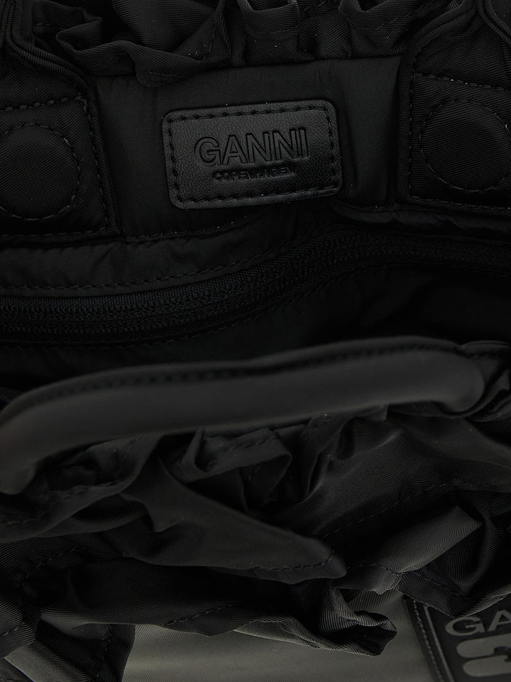 Ganni Mini Shopper Ruffle Hand Bags - Black | 4a12dcc39a2b809658aa98f1be4db37a16207c12