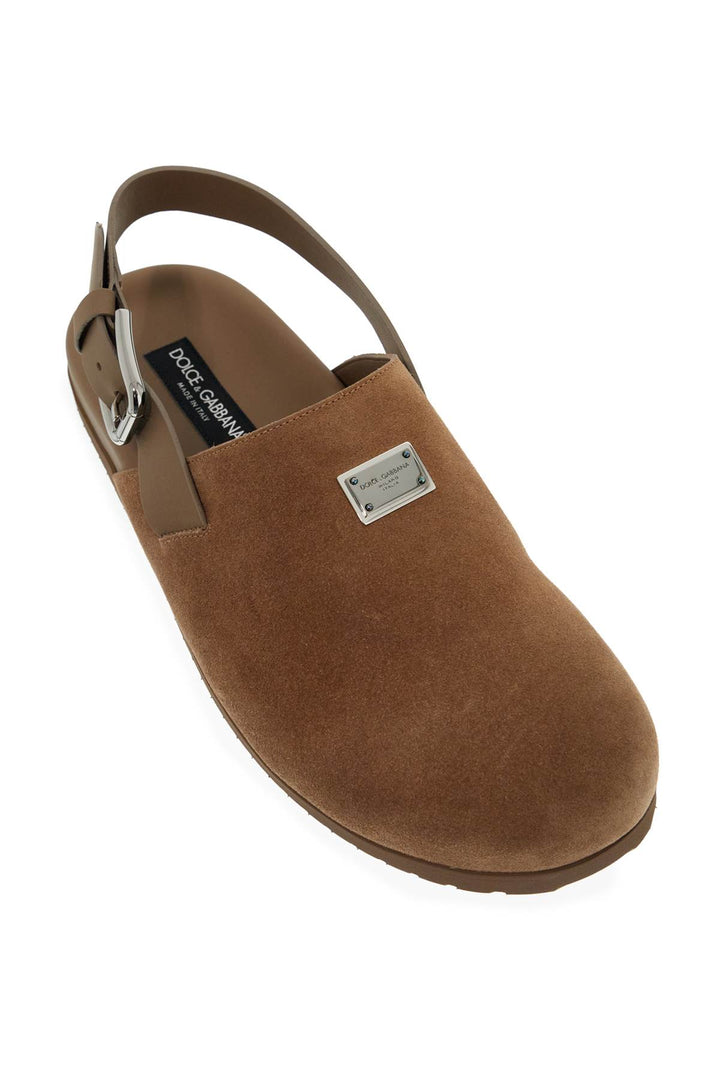 Suede Leather Clogs With Logo Plate