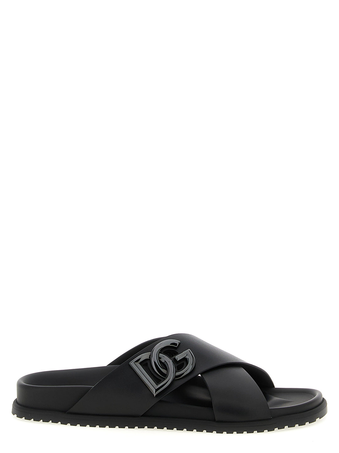 Dolce & Gabbana Leather Slides Sandals - Black | b8987995f79be7651fcb19d42a716200c7d65626