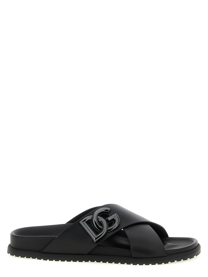 Dolce & Gabbana Leather Slides Sandals - Black | b8987995f79be7651fcb19d42a716200c7d65626