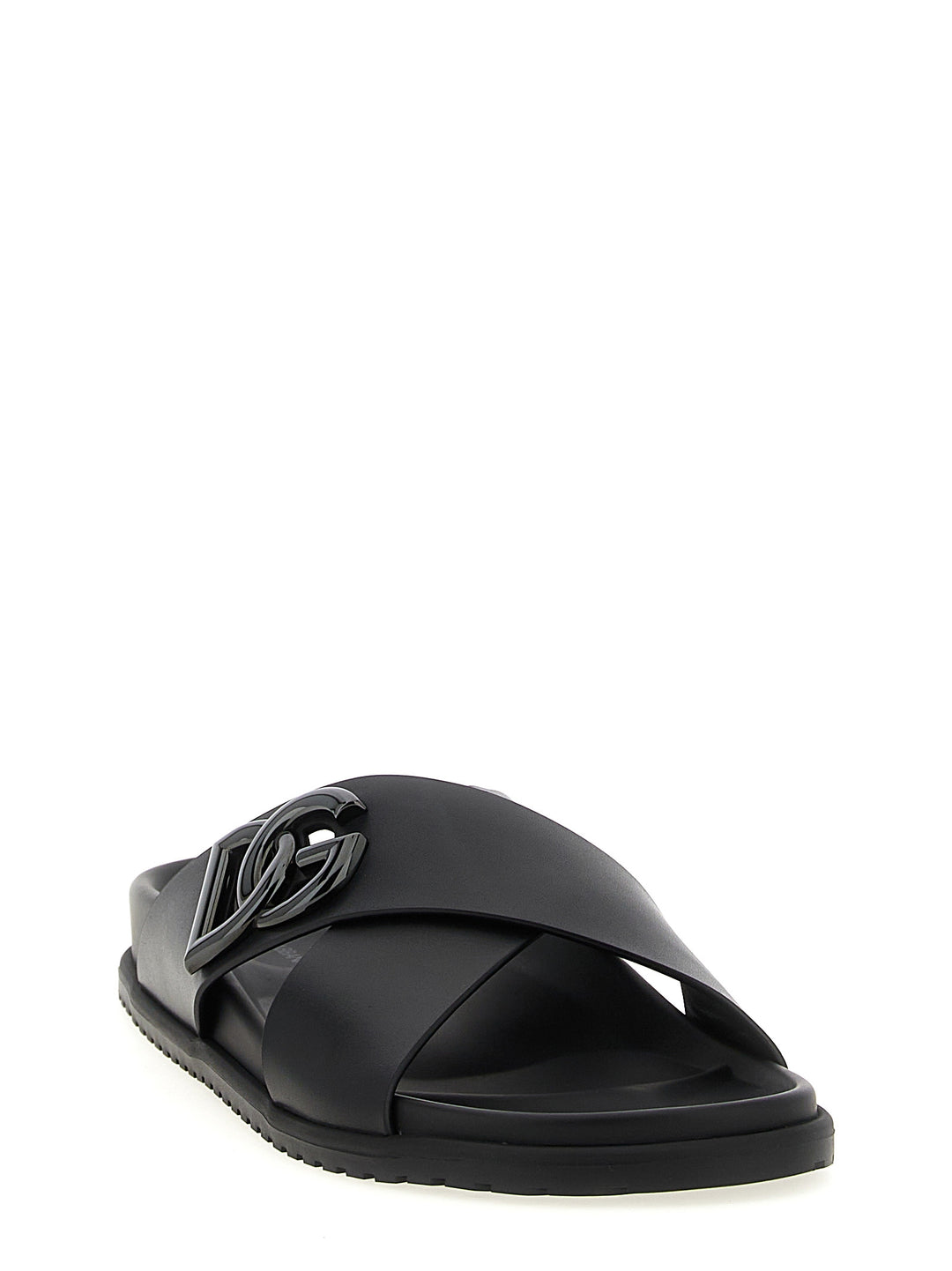 Dolce & Gabbana Leather Slides Sandals - Black | 51187be9cb55af1ad72efe8976bb0f1b4c828fbc