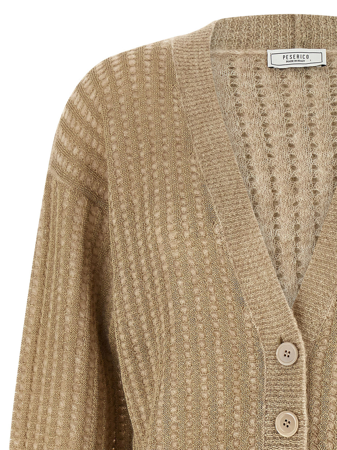 Peserico Waffle Lamé Cardigan Sweaters and Cardigans - Beige | ace8acd8e6c01ae952d8bae2a2e3eb6aef419e2a