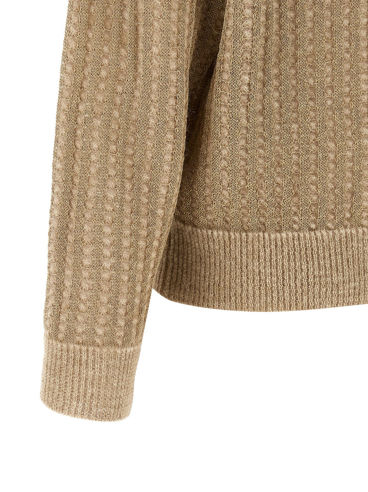 Peserico Waffle Lamé Cardigan Sweaters and Cardigans - Beige | 1b8bc5ef1f7326e3f2e69c8569cf870398aae987