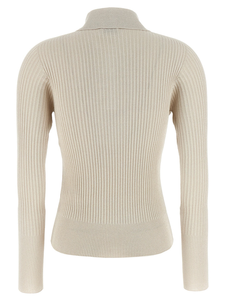 Peserico Lurex Ribbed  Shirt Polo - Beige | c59c8ffa49d91d7b684502c20c8aba019a0e0fee