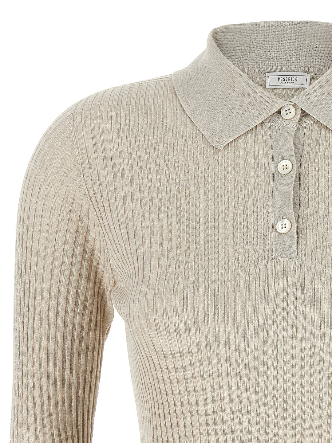 Peserico Lurex Ribbed  Shirt Polo - Beige | 7b854ec7281d27681c225199e6ec92f762a1d445