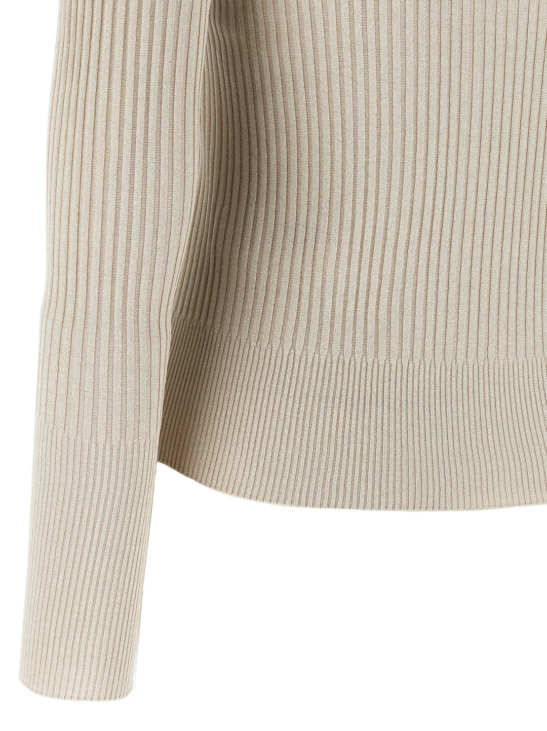 Peserico Lurex Ribbed  Shirt Polo - Beige | f99253967802f802ed5ec0575a9a1bbf5629622e