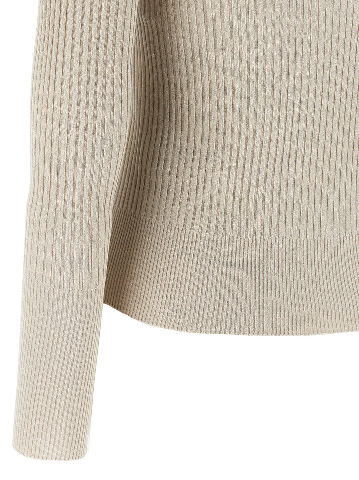 Peserico Lurex Ribbed  Shirt Polo - Beige | f99253967802f802ed5ec0575a9a1bbf5629622e