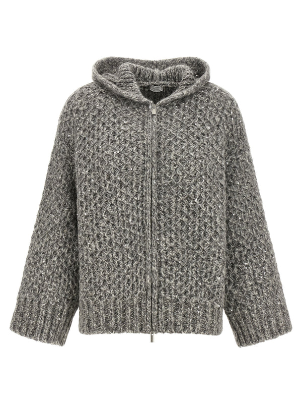Zipped Hooded Cardigan Sweaters And Cardigans Gray
