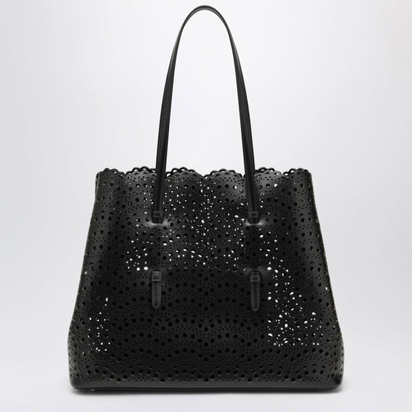 Mina 37 Leather Tote Bag In Shiny Calfskin, Black