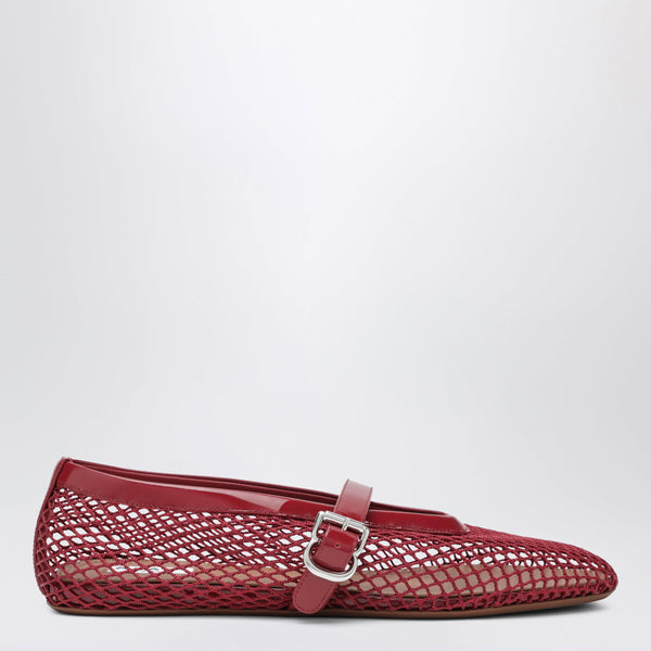Red Mesh And Patent Leather Flat Ballet Flats