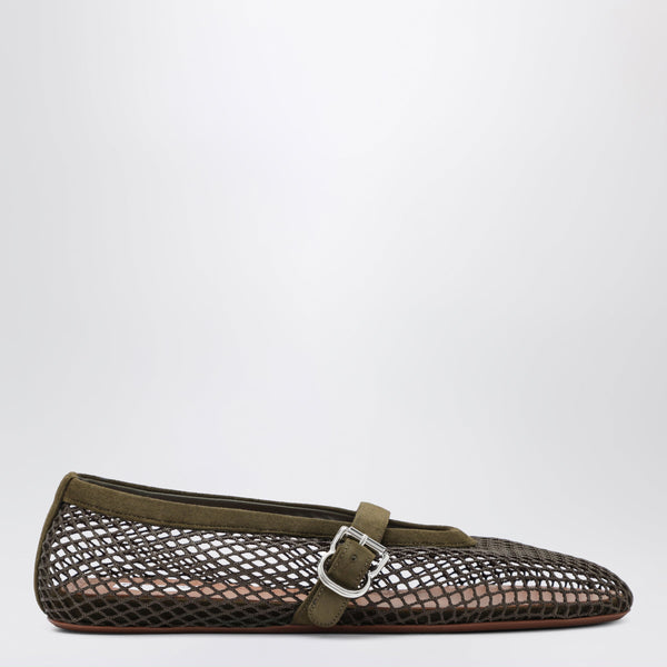 Flat Ballerinas In Mesh And Suede Leather, Camouflage Green