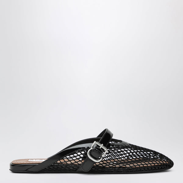 Flat Mesh Mules With Buckle Strap In Black